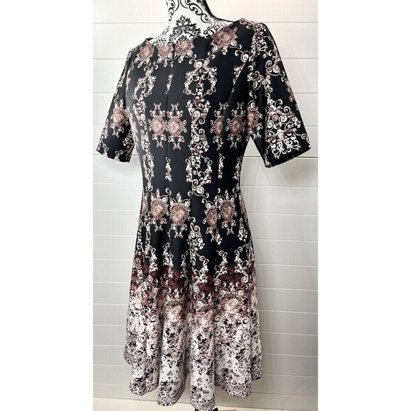 Gabby Skye Scuba Victorian Print Whimsy Goth Feminine Skater Style Midi Dress 10 - Picture 1 of 9